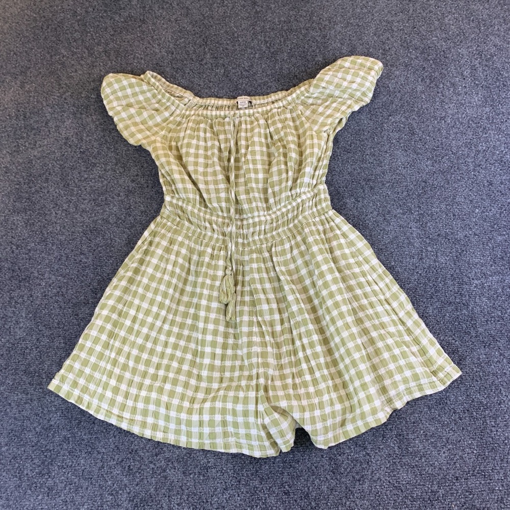 American Eagle Outfitters Romper Womens Small Green White Gingham Plaid Pleated